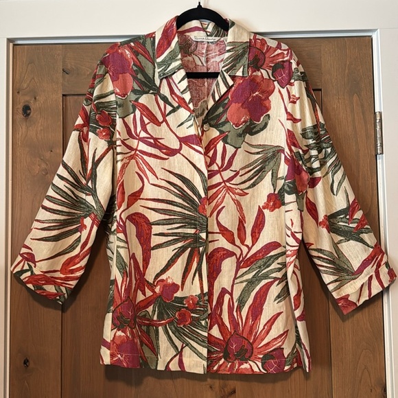 French Laundry Linen blend Tunic blouse Womens L button down Tropical Beach - Picture 1 of 11